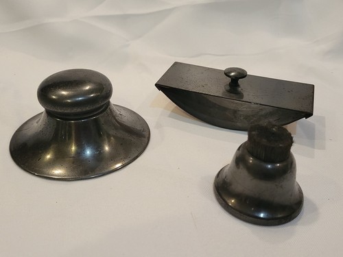 Antique metal desk - set, inkwell